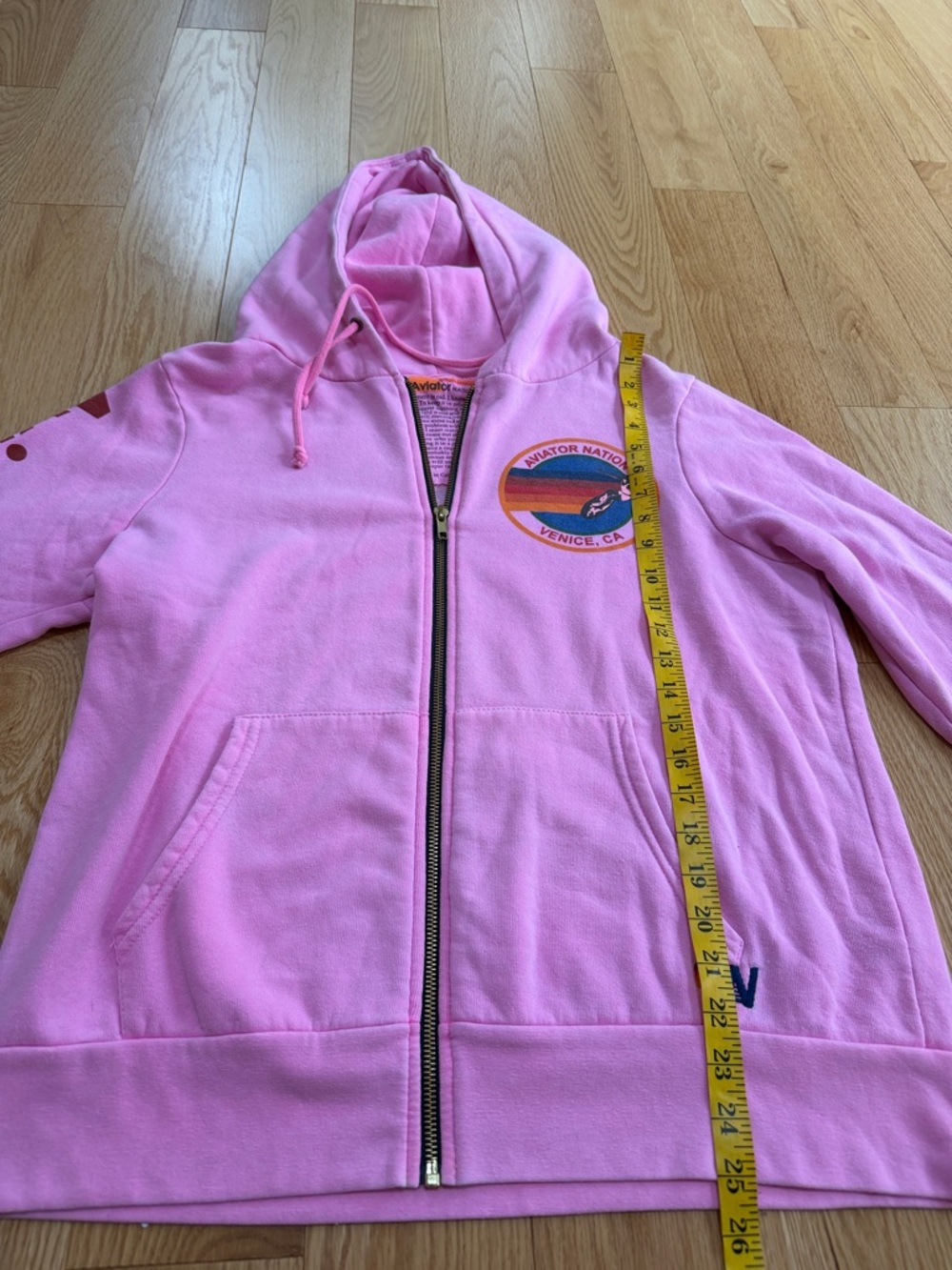 Aviator Nation  neon Pink Zip unisex Hoodie with Rainbow print  in large . - Picture 9 of 12